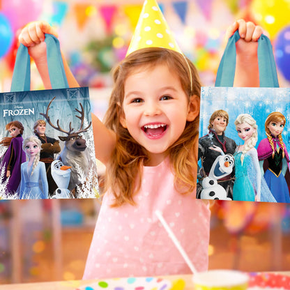Frozen Party Favor Bags Set – 12 Pack of 8" Elsa and Anna Party Goodie Bags for Kids Bulk Reusable Mini Totes | Disney Birthday Party Supplies