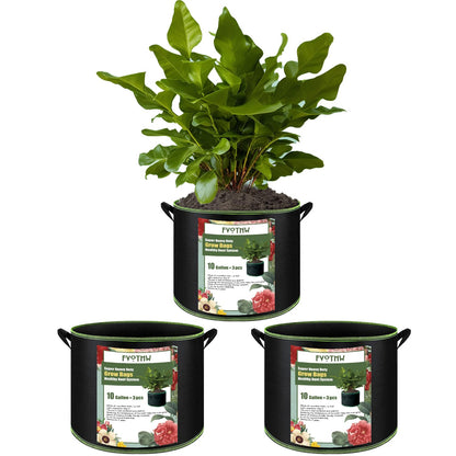 FVOTNW 3-Pack 10 Gallon Plant Grow Bags, Thickened Nonwoven Fabric Pots with Handles,Sturdy Garden Planters Aeration Gardening Container to for Plants, Vegetables, and Flowers