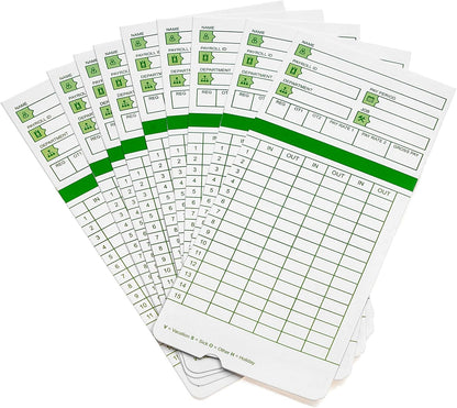 Zzrywuty All Pay Periods, 50 Count Time Cards for Hn3000, 2-Sided, 3 3/8" x 7 3/8", Green