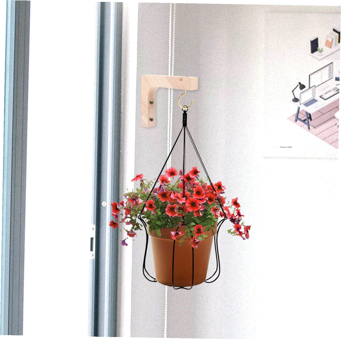 jojofuny 2pcs Wood Plant Wall Hooks Heavy Duty Hanging Plant Hangers for Indoor Outdoor Garden Planter Hooks with Natural Wood Finish