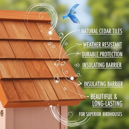 3pk Bluebird Bird Houses for Outside Clearance - Bird House for Wall Mounting - Tree Swallow Nest Box with Stainless Steel Predator Guard - Cedar Shingles Roof UV Painting - 10 Years Outdoor