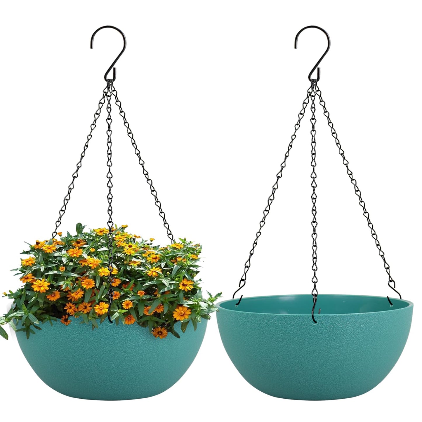 WSMKSZ 10 inch Hanging Planters for Outdoor Indoor Plants with Drainage Holes and Chain, 2 Pack Round Hanging Flower Pots for Garden Home Porch Decor, Blue Green