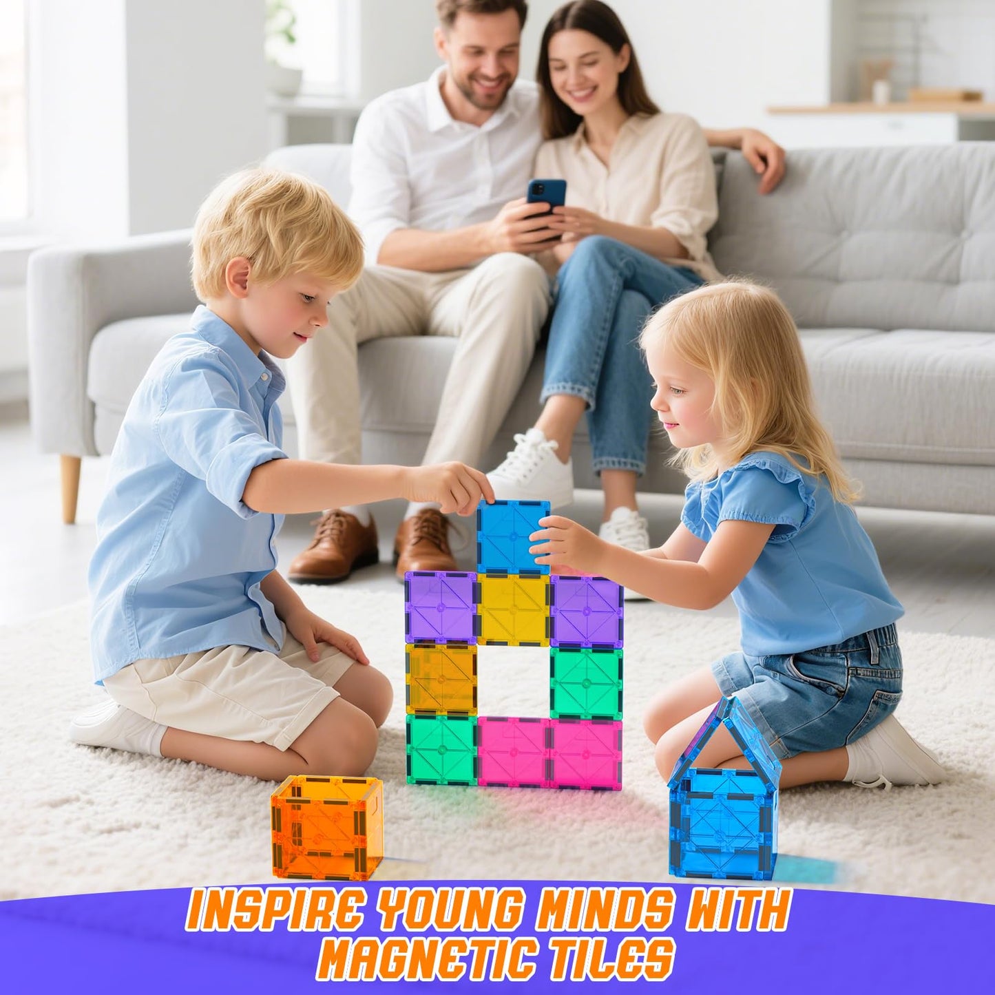 NEOFORMERS 16PCS Square Magnetic Tiles Magnet Expansion Set, Construction Building Blocks, Starter Set for Kids Ages 3+