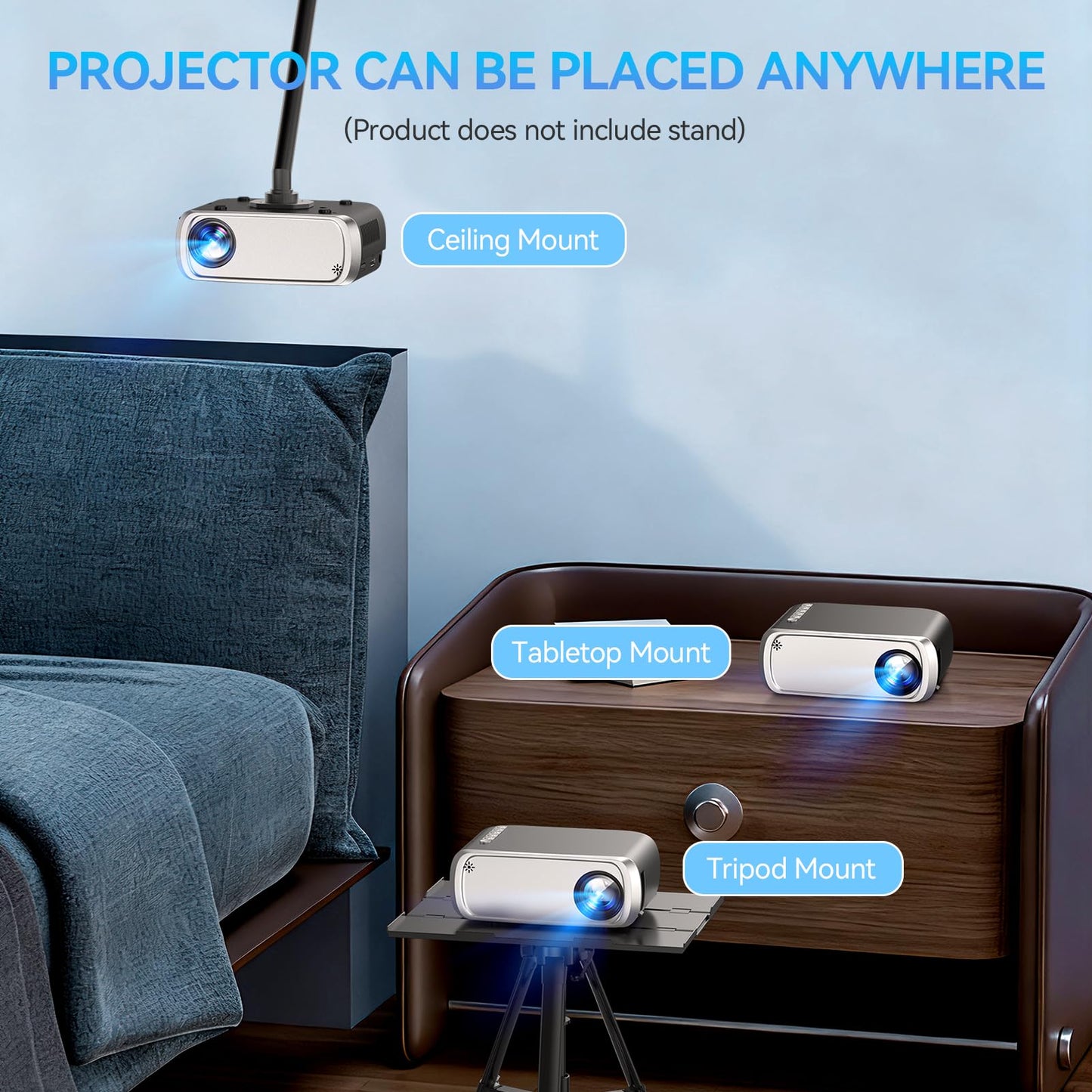 Mini Projector with Wi-Fi 6 and Bluetooth 5.4,Full HD 1080P Portable Projector Electric Focus,Projector for Bedroom Entertainment Smartphone/HDMI/TV Stick/Windows/USB