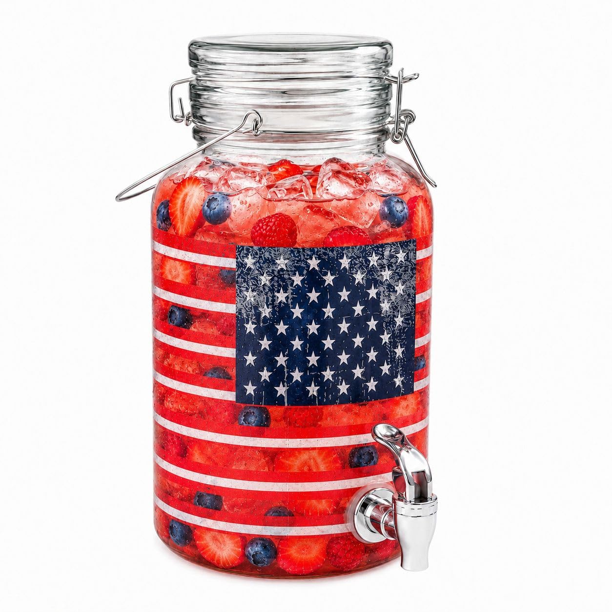 1 Gallon Glass Drink Dispenser with Spigot – 250 anniversary American Flag Beverage Dispenser, Leak-Proof, Airtight Lid, Large Mouth, Perfect for Parties, BBQs, Indoor & Outdoor Use, Hand Wash Only.