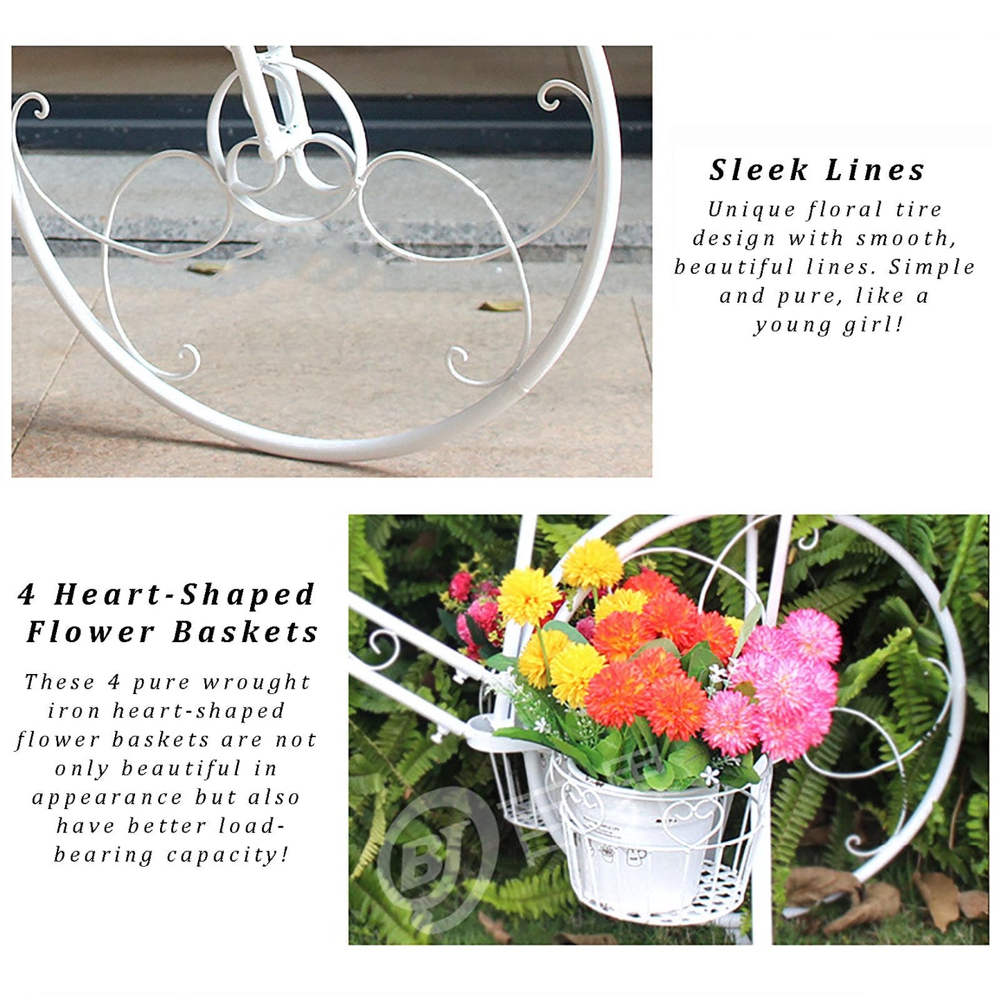 yerealye Metal Bicycle Plant Stand, Outdoor/indoor Decorative Flower Rack Bike Shape Planter Flower Holder with 4 Baskets for Patio, Garden, Balcony, Yard, Home Decor Ornament(108x70cm(42x27), Green)