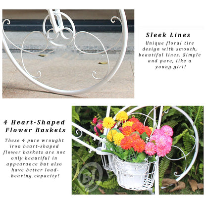 yerealye Metal Bicycle Plant Stand, Outdoor/indoor Decorative Flower Rack Bike Shape Planter Flower Holder with 4 Baskets for Patio, Garden, Balcony, Yard, Home Decor Ornament(108x70cm(42x27), Green)