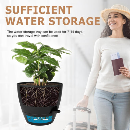 QRRICA 10/9/8/7.5/7 Inch Self Watering Pots and 12/10/9 Inch Water Level Indicator Plant Pots