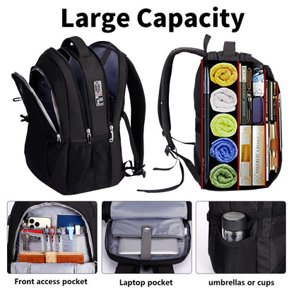 SHRRADOO Anti Theft Laptop Backpack Travel Backpacks with Combination Lock for Women Men College Backpack Computer Bag Fits 17 Inch Laptop,Black