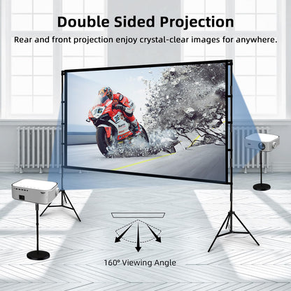 Projector Screen with Stand, Wootfairy 100 inch Foldable and Portable Projection Screen 16:9 4K HD Rear Front Wrinkle-Free Movie Screen with Carry Bag for Indoor Outdoor Home Theater Backyard Cinema