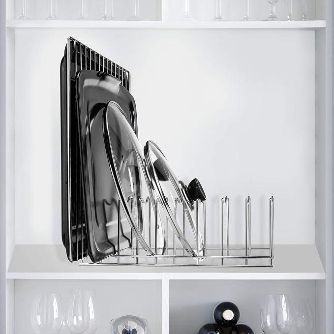 Pot Lid Organizer, Kitchen Pot Lid Rack Holder, Rest Cutting Board, Baking Sheet, Stainless Steel (Silver, 1)