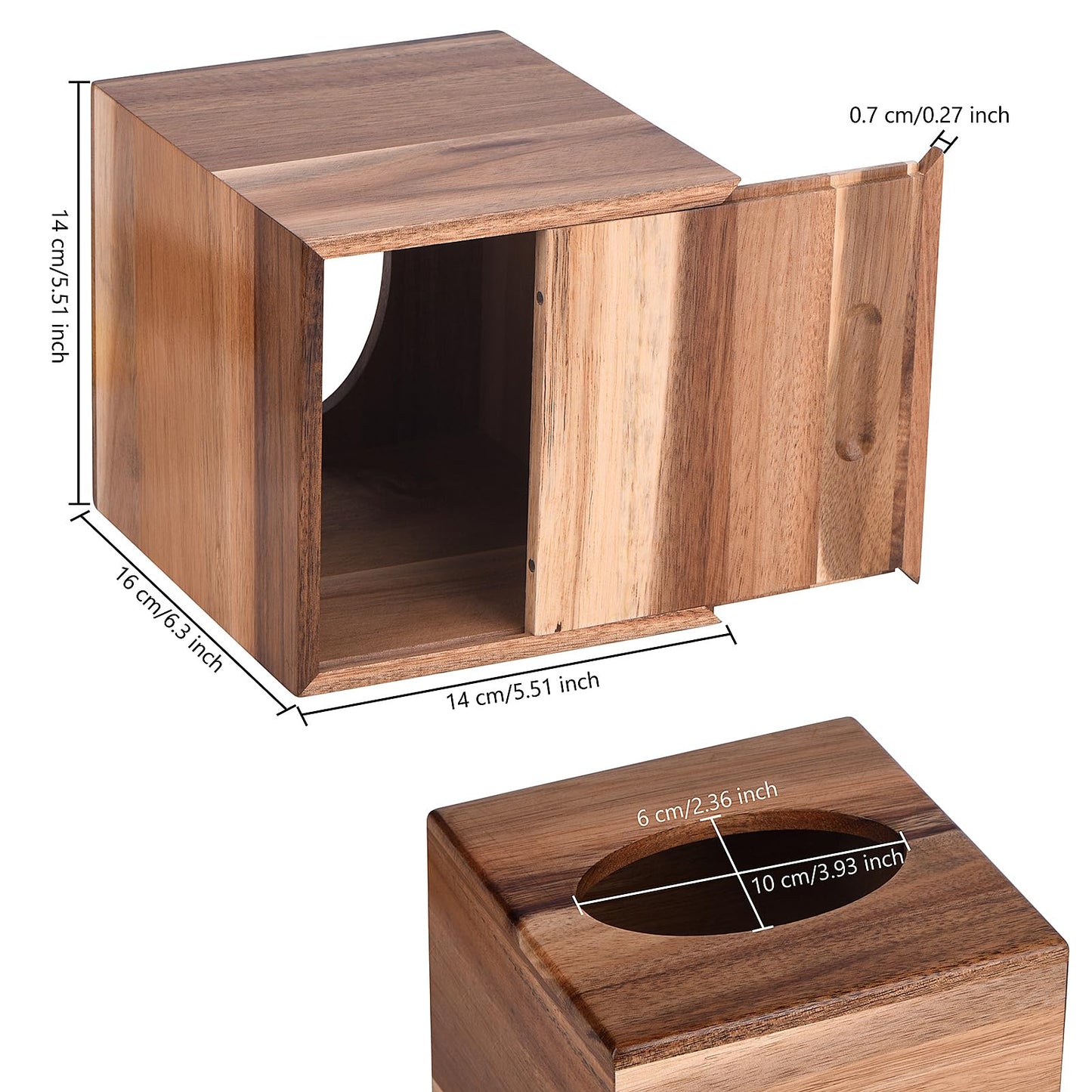 KYDIFS Tissue Box Cover Square, Acacia Wood Tissue Box Holder with Slide-Out Bottom, Wooden Tissue Box Cover Cube for Bathroom, Bedroom, Dinner Table, Office,Kitchen