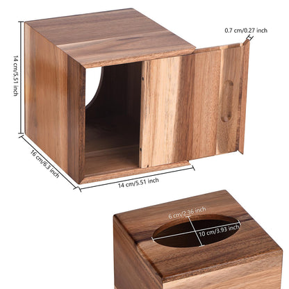 KYDIFS Tissue Box Cover Square, Acacia Wood Tissue Box Holder with Slide-Out Bottom, Wooden Tissue Box Cover Cube for Bathroom, Bedroom, Dinner Table, Office,Kitchen