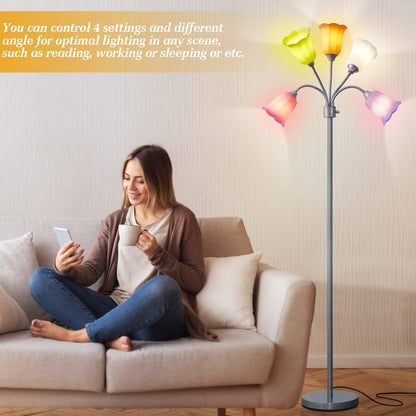 GyroVu Medusa LED Floor Lamp, Multi Head Modern Tall Lamp with Adjustable Gooseneck Standing Lamps Led Tall Lamp for Living Room Bedroom Kids Room Office 6 Color Lampshades Bulb Not Included Silver