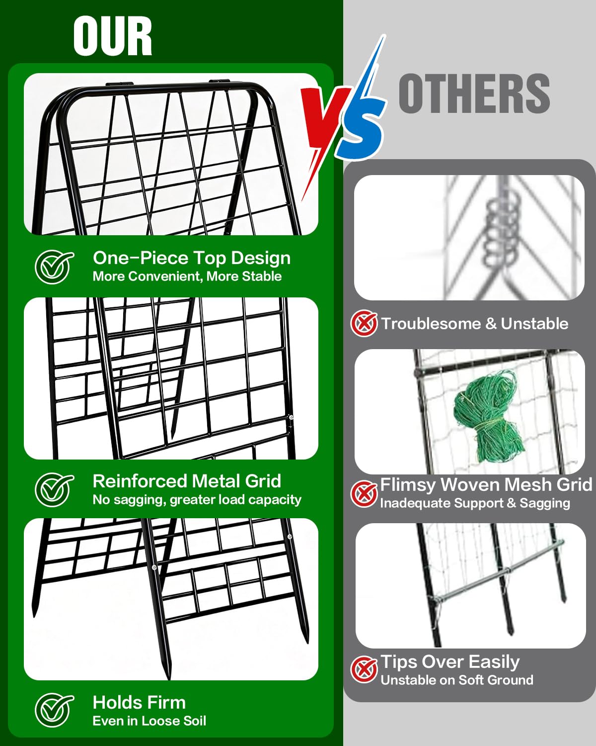 Breeze Touch 1 Pack Heavy Duty Adjustable A-Frame Cucumber Trellis for Climbing Plants, All-Metal Garden Trellis with Dense Grid Climbing Frame for Raised Beds, Tomatoes, Cucumbers & Outdoor Vines