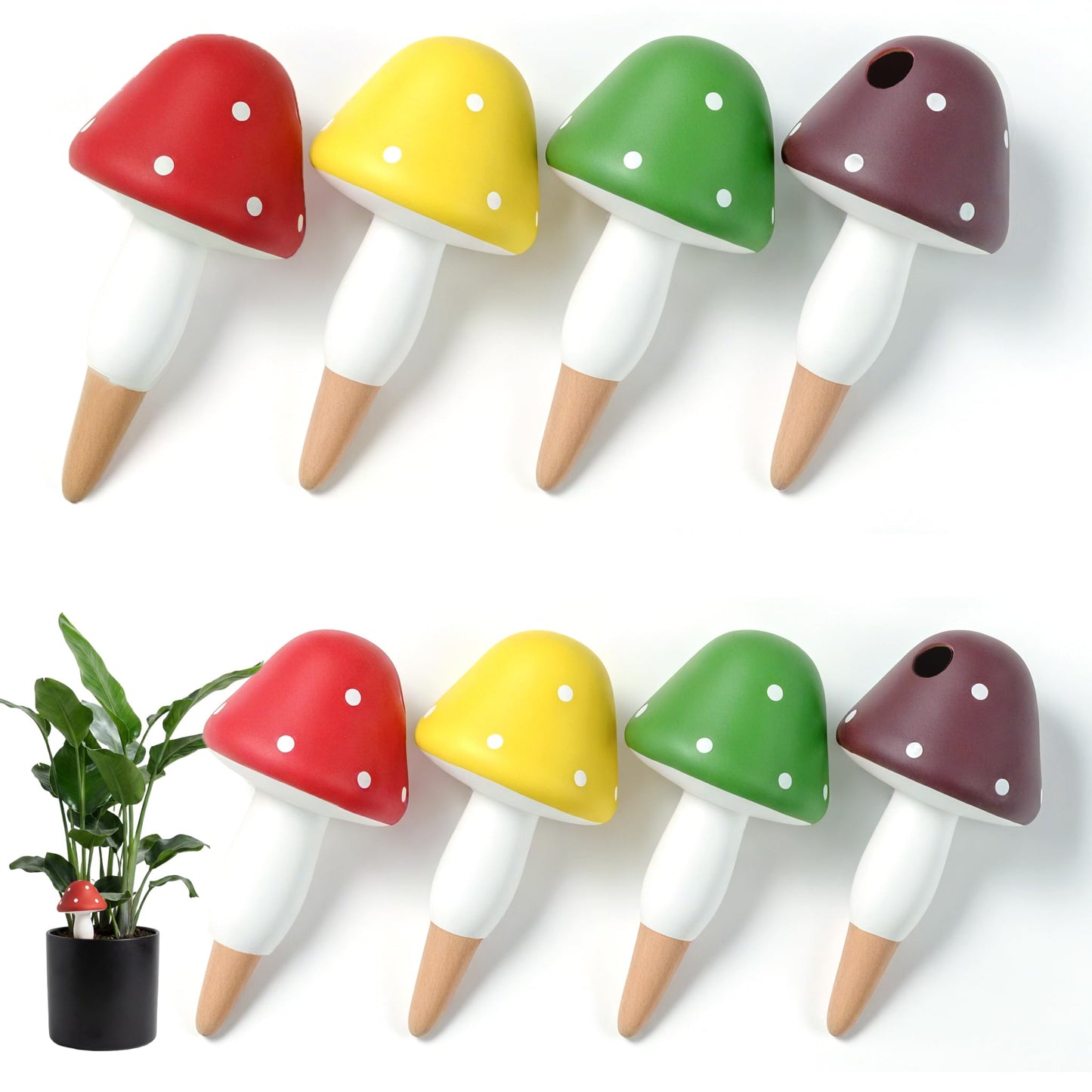 Prashent Plant Watering Globes, 8 Pack Self-Watering Terracotta Spikes - Mushroom Shape Irrigation Devices for Indoor & Outdoor Plants, Slow Release Watering System