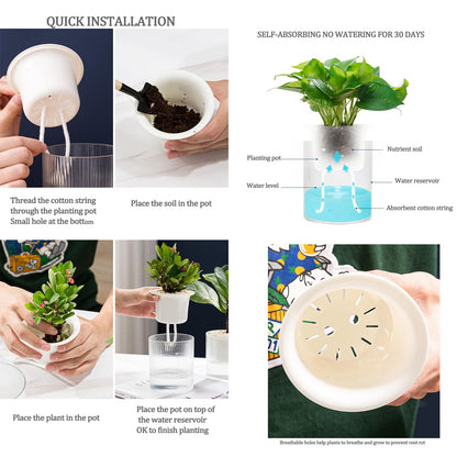 Gidary 7 Inch Self Watering Pots,Clear Self-Watering Planters Box for Indoor Plants Flowers Outdoor Windowsill Gardens Comes with 1 Bag of White Pebbles