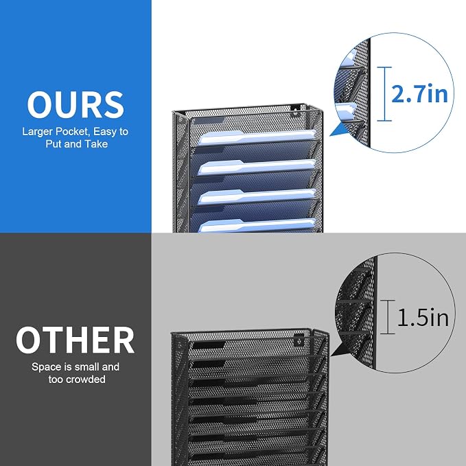 OUTWOLF 2Pack 12 Tier Hanging Wall File Organizer with Hooks, Vertical Wall Mount File Folder Holder, Paper Document Mail Organizer for Office
