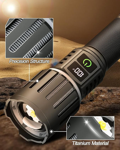 Victoper Rechargeable Flashlight, Titanium 5 Modes Zoomable Flash Light, Bright Real 1500 High Lumens Flashlights, LED Power Display Tactical Flash Lights Holster for Camping Hunting Essential Men