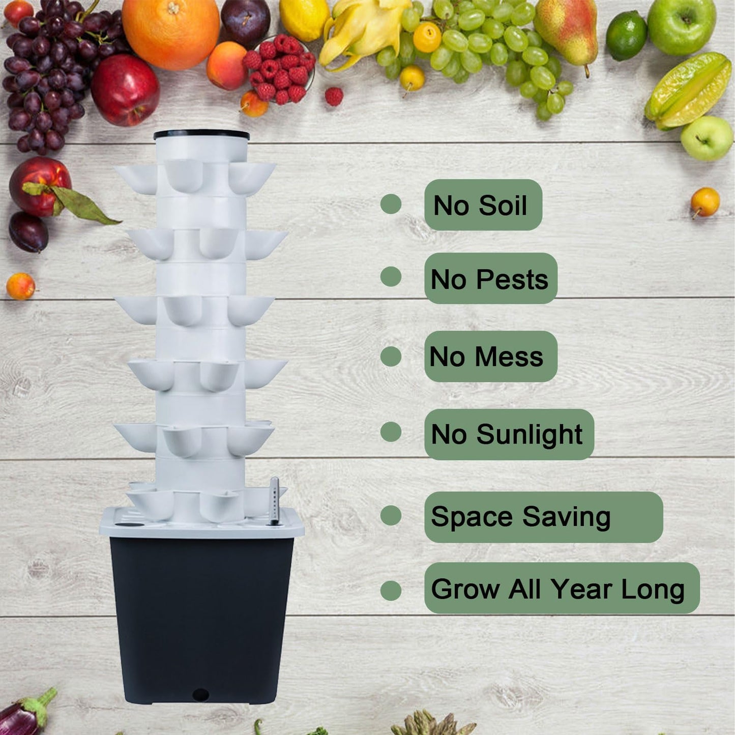 JPWDDWYT Hydroponics Tower Indoor Growing System Vertical Garden Planter Indoor Smart Garden Kit with Pump and Movable Water Tank Vegetable Plant Gift for Gardening Lover (30-Plants)