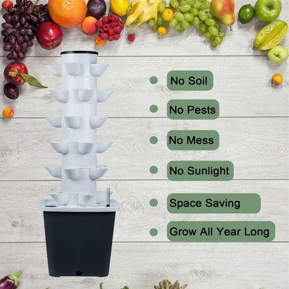 JPWDDWYT Hydroponics Tower Indoor Growing System Vertical Garden Planter Indoor Smart Garden Kit with Pump and Movable Water Tank Vegetable Plant Gift for Gardening Lover (30-Plants)