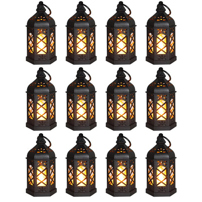 Reperla 12-Pack Mini Lanterns, Small Candle Lanterns Decorative, Black Tea Light Lantern, Ramadan Eid Decor, Table Centerpiece for Wedding Halloween Christmas, Easter Decorations, Battery Included