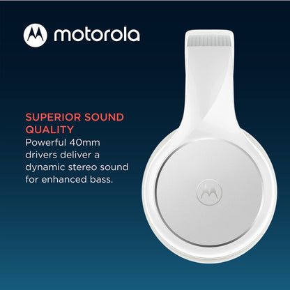 Motorola Sound Moto XT220 Bluetooth Wireless Headphones with Microphone, in-Line Control for Calls - Foldable Over-Ear Head Phones, Adjustable Headband, Dynamic Bass, Clear Sound - White