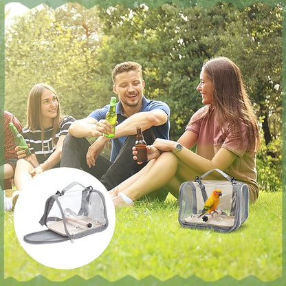 Bird Carrier Backpack Gray Travel Cage with Clear PVC Window and Breathable Mesh Portable Bird Carrier Bag for Small Birds Parrot Cockatiel Parakeet to Vet Visit and Outdoor Adventure