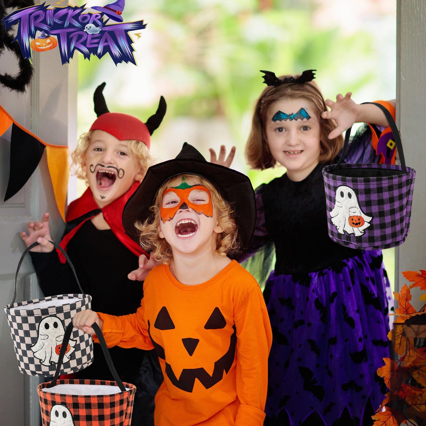 Halloween Bucket, Trick or Treat Basket for Kids Girl Boy Halloween Candy Bucket Gift Basket Canvas Pumpkin Buckets Spooky Boo Baskets Candy Bags Pumpkin Baskets for Party Favor Decorations, Black