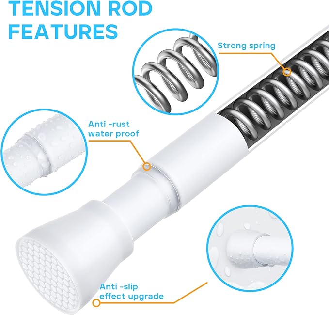 White Tension Curtain Rod for Windows 28 to 48 inch, Adjustable Expandable Pressure Spring Curtain Rod No Drilling, 7/8" Curtain Rod for Bedroom Doorway Closet Door