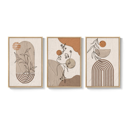 Framed Boho Sage Green Wall Art for Living Room, Large Mid Century Modern Tropical Leaf Canvas Artwork for Walls, 3 Piece Beige Orange Bohemian Wall Art Prints for Bedroom Kitchen Hallway, 16x24 Inch