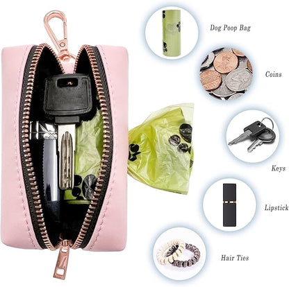Soft Leather Dog Collar and Leash (6.6') Set - Stylish Rose Gold Heavy Duty Metal Buckle, 4 Adjustable Lengths Leash for Small Medium Large Dogs - Comfortable & Easy to Clean Pink Poop Bag Holder