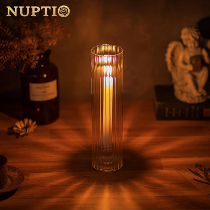 NUPTIO Hurricane Candle Holder Fluted: 2.5 x 12 inches Ribbed Glass Shade for Candlestick - Bulk Decorative Bottomless Cylinder Taper Candle Cover for Outdoor Table Centerpiece