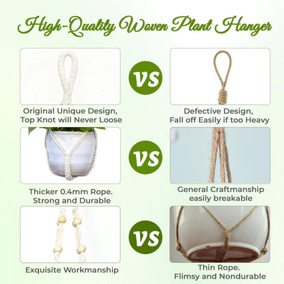 EJGIEGSO Macrame Plant Hanger, Up to 4-15 inch Pots, Wood Beads Cotton Hanging Planter Holder for Indoor Outdoor Boho Home Decor, 35 Inch, Set of 2 (Ivory)