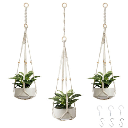 CADNLY Macrame Plant Hangers Indoor – Rope Hanging Plant Holder with Extender - Boho Hanging Planters Indoor - White Macrame Hanger Outdoor Flower Pot Holder from Ceiling Wall 3 Pack 6 Hooks
