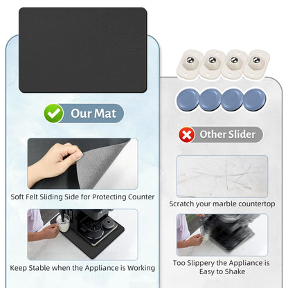 LOPNUR 14"x10" Small Appliance Slider, Appliance Sliders for Kitchen Appliances, 360° Rotating Sliding Tray for Coffee Maker, Heat Resistant Mat Cut to Fit Stand Mixer Air Fryer Microwave, Gray