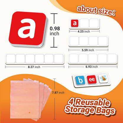140 Phonics Magnetic Letters Tiles,Learning Letter with Magnet Spelling Board Phonics Games Letter Tiles Phonemic Awareness Alphabet Magnets Magnetic Elkonin Box for Preschool Kindergarten Classroom