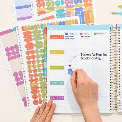 SUNEE Deluxe Teacher Planner 2026-2027, Lesson Planner Book with 7 Periods Jul 2026 - Jun 2027, 8.5" x 11" Weekly and Monthly Organizers with Colorful Tabs, Planning Stickers,120gms Paper,Retro Floral