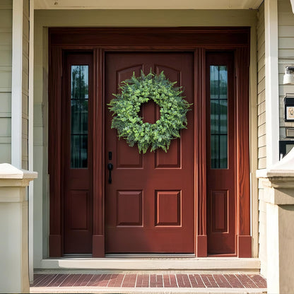 26'' Eucalyptus and Boston Ferns Wreath for Front Door - Large Artificial Greenery Outdoor Wreath for Porch,Window,Farmhouse,Home,Hanging Decor- Spring, Summer, All Seasons (Gray-Green)