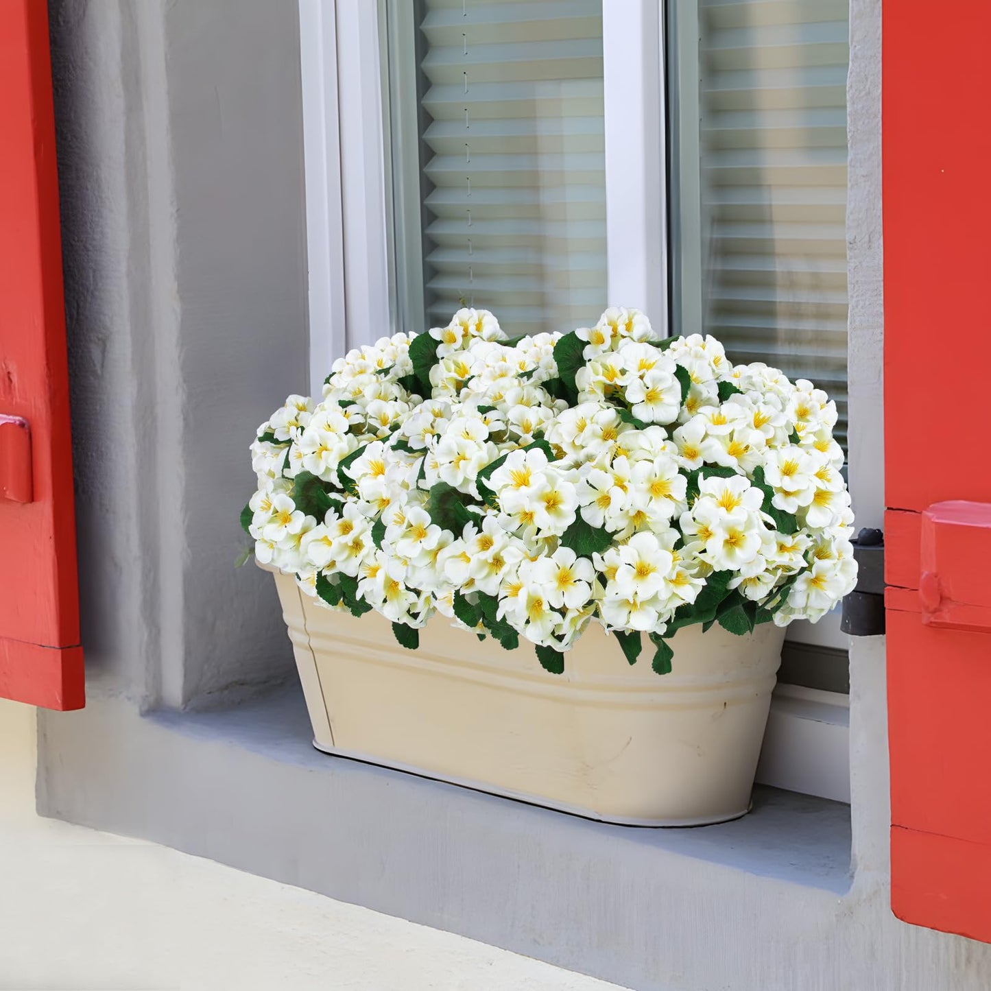 Hananona 6 Pcs Artificial Geranium Flowers for Outdoors Geranium Silk Flowers Outdoor UV Resistant Garden Plants Faux Flowers for Home Kitchen Table Centerpieces Decor (6, Snow White)