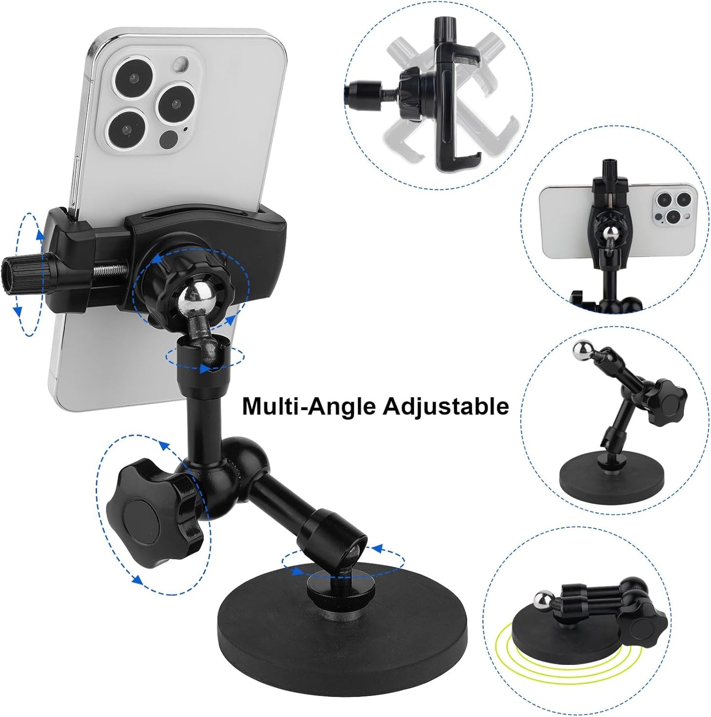 Magnetic Phone Holder,Heavy Duty Phone Mount for Truck/Tractor/Forklift/Boat/Motor Vehicles,Fit 3.5~7.5" iPhone/Nexus/Smartphone,360°Adjustable Arm 3.46" Magnetic Base