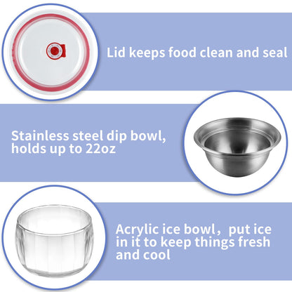 MOLIGOU 2 Pack Ice Chilled Dip Bowl with Lid, 22oz Chilled Serving Bowl for Parties, Dip Bowl on Ice with Stainless Steel Sporks