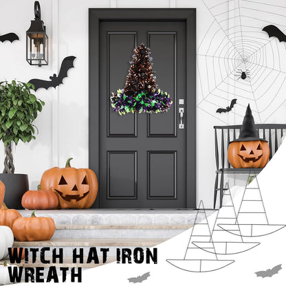 Ciieeo Witch Hat Wreath Frame, 4Pcs Halloween Witch Hat Shaped Metal Wire Wreath Ring DIY Floral Crafts Wire Form for Halloween Party Decorations