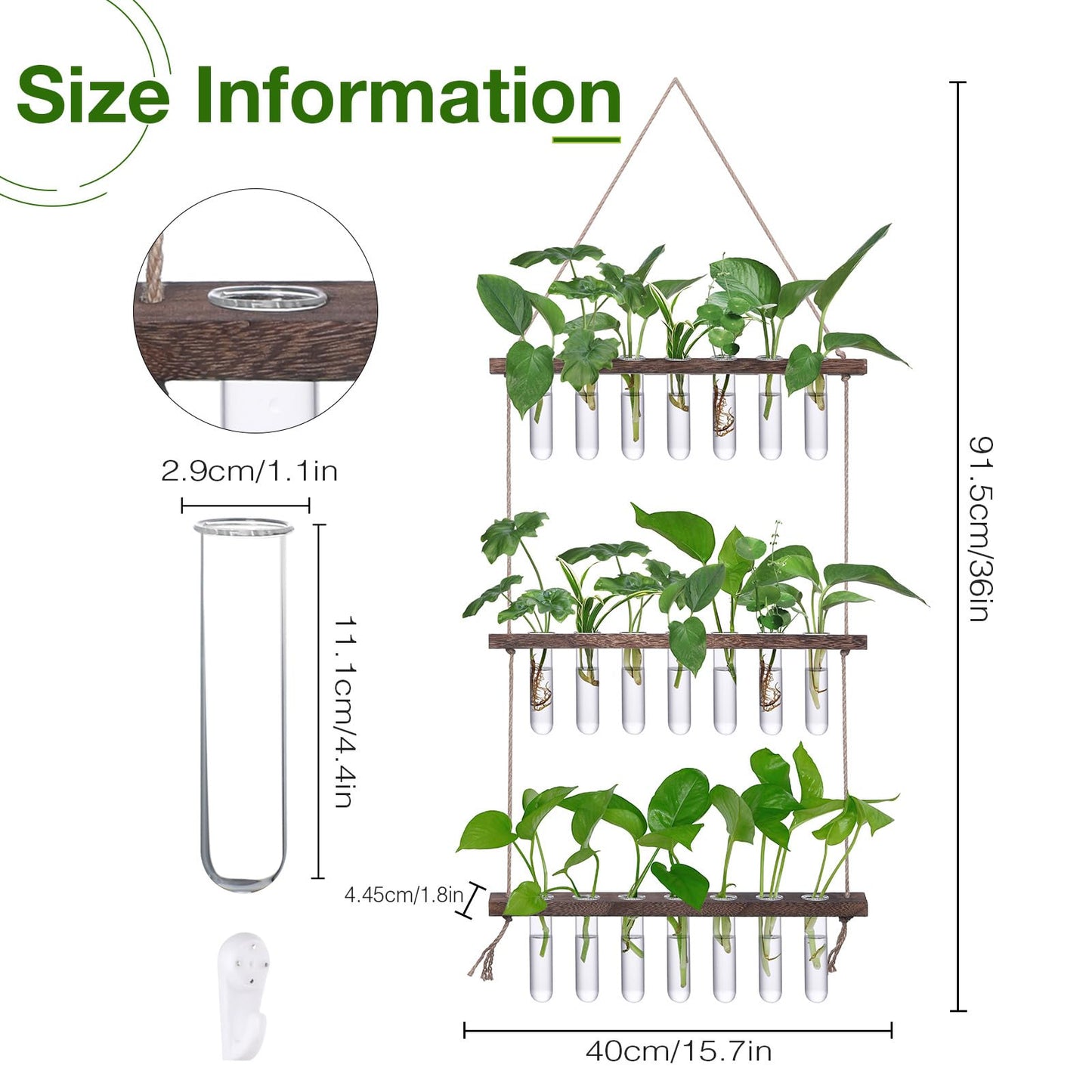 XXXFLOWER Wall Hanging Propagation Station with Wooden Stand 21 Glass Test Tubes 3 Tiers Planters Wall Terrarium for Home Office Plant Hanger Flower Vases Wall Decor Hydroponic Cuttings
