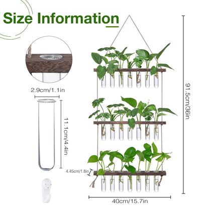 XXXFLOWER Wall Hanging Propagation Station with Wooden Stand 21 Glass Test Tubes 3 Tiers Planters Wall Terrarium for Home Office Plant Hanger Flower Vases Wall Decor Hydroponic Cuttings