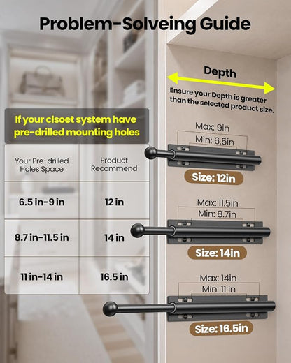 Supforce 14" Valet Rod for Closet Pull Out, Retractable Slide Out Valet Rod Closet Organization, Aluminum Valet Clothing Hanger Rods Perfect for Suits, Dresses & Freshly Pressed Clothes, Black