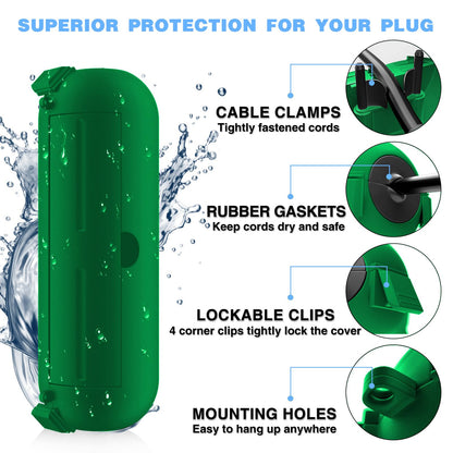 Flemoon [3 Pack] Outdoor Extension Cord Safety Cover, IPX4 Weatherproof Electrical Box to Protect Outdoor Outlet, Plug, Socket, Halloween, Christmas Holiday Decoration Light, Green