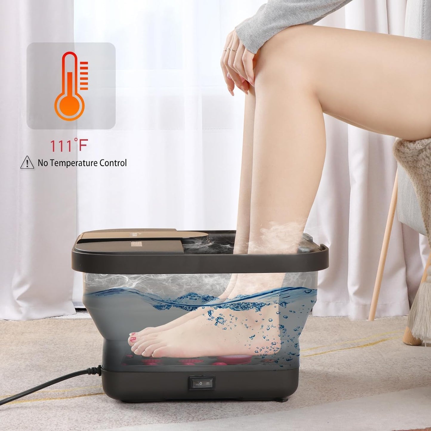 Beinilai Collapsible Foot Spa Bath with Heat,Bubble,Massage Rollers, Tea Tree Oil Foot Soak with Epsom Salt, Pedicure Foot File, Red Light,Removable Pumice Stone,Pedicure Foot Spa