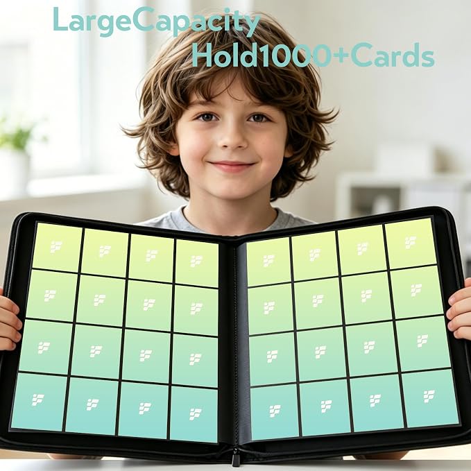 1000+ Pockets Trading Card Binder, 16 Pockets Trading Card Binder Ringless Side Loading Trading Card Album Folder for TCG,MTG,Sports Cards(Cyan)