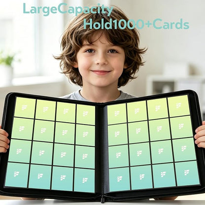 1000+ Pockets Trading Card Binder, 16 Pockets Trading Card Binder Ringless Side Loading Trading Card Album Folder for TCG,MTG,Sports Cards(Cyan)